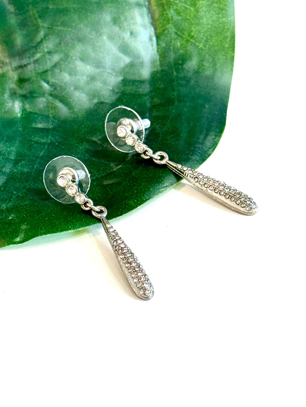 Neiman Marcus Silver Crystal Pavé Teardrop Earrings NWT - Picture 6 of 6